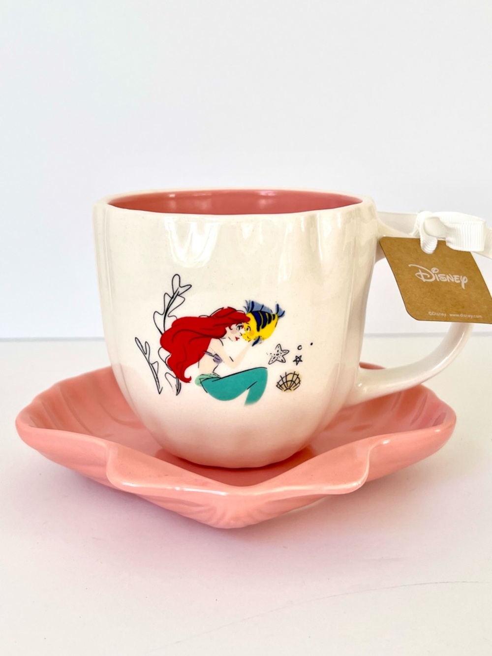 Rae Dunn Disney Little Mermaid Ariel Double Sided Tea & Seashell Saucer Set NWT